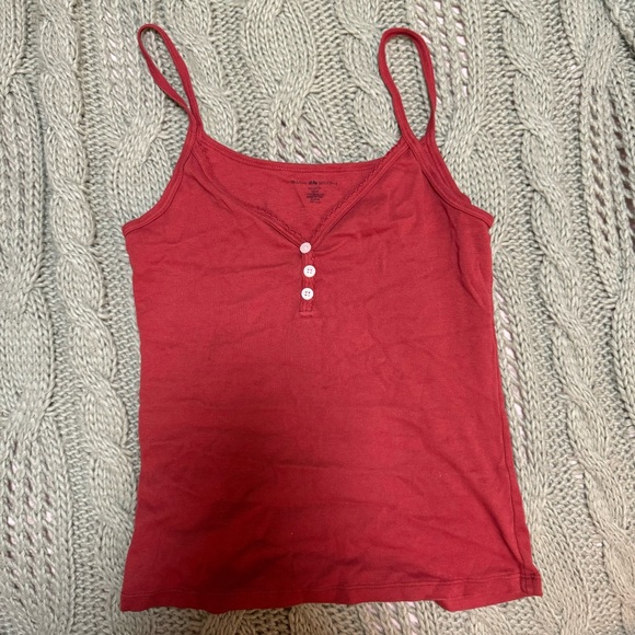 Brandy Melville Tops - Brandy Melville Red Button Scallop Neckline Tank Top